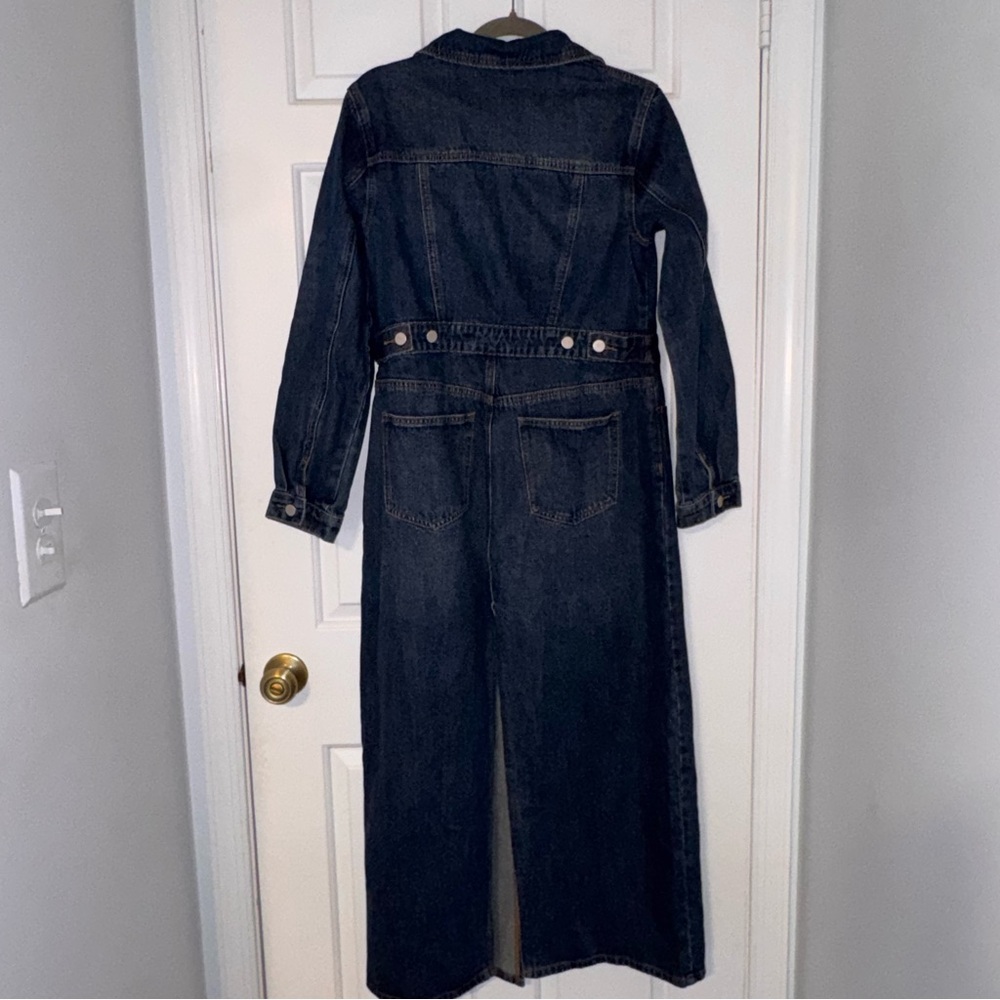 Fashion Nova medium blue wash Trench Coat floor length S NWT - Picture 11 of 15